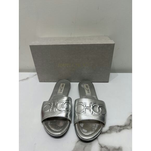Jimmy Choo Women's Metallic Silver Slide Sandals - Size 37.5 - Picture 3 of 4